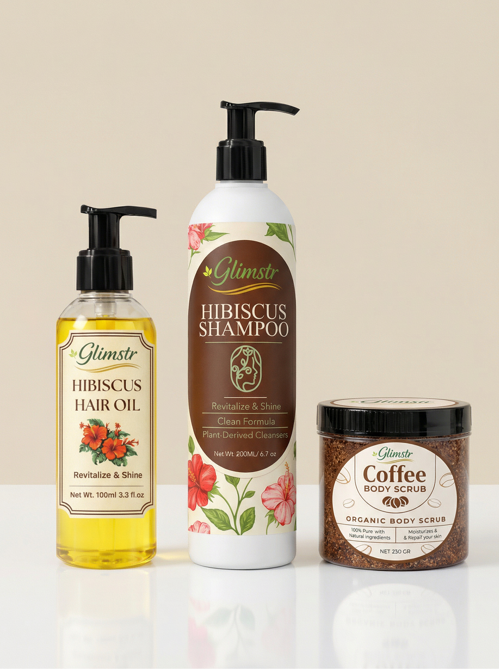 Glimstr Complete Self-Care Bundle – Hibiscus Hair Care & Coffee Body Scrub
