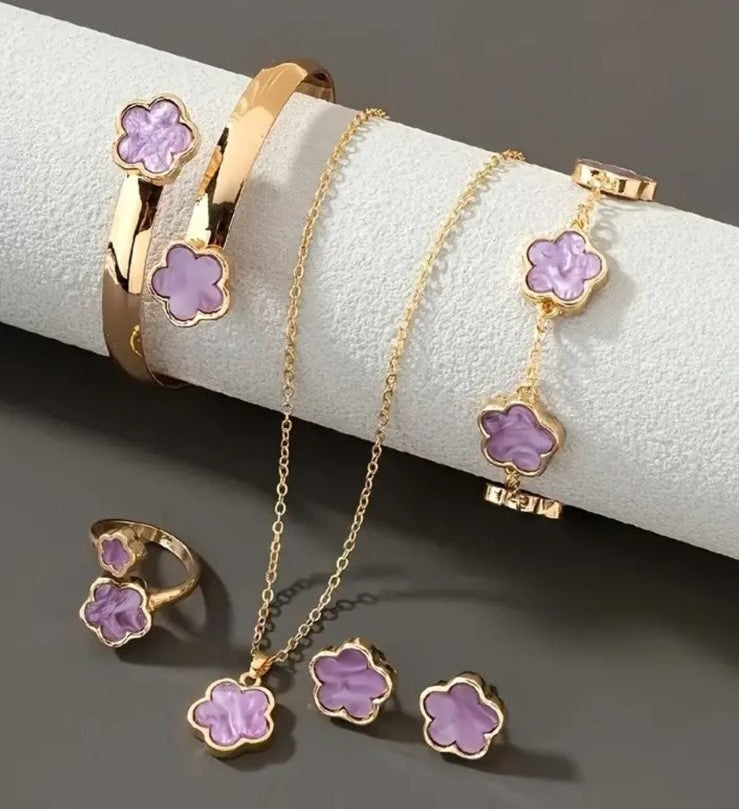 Purple Clover Gold Jewelry Set